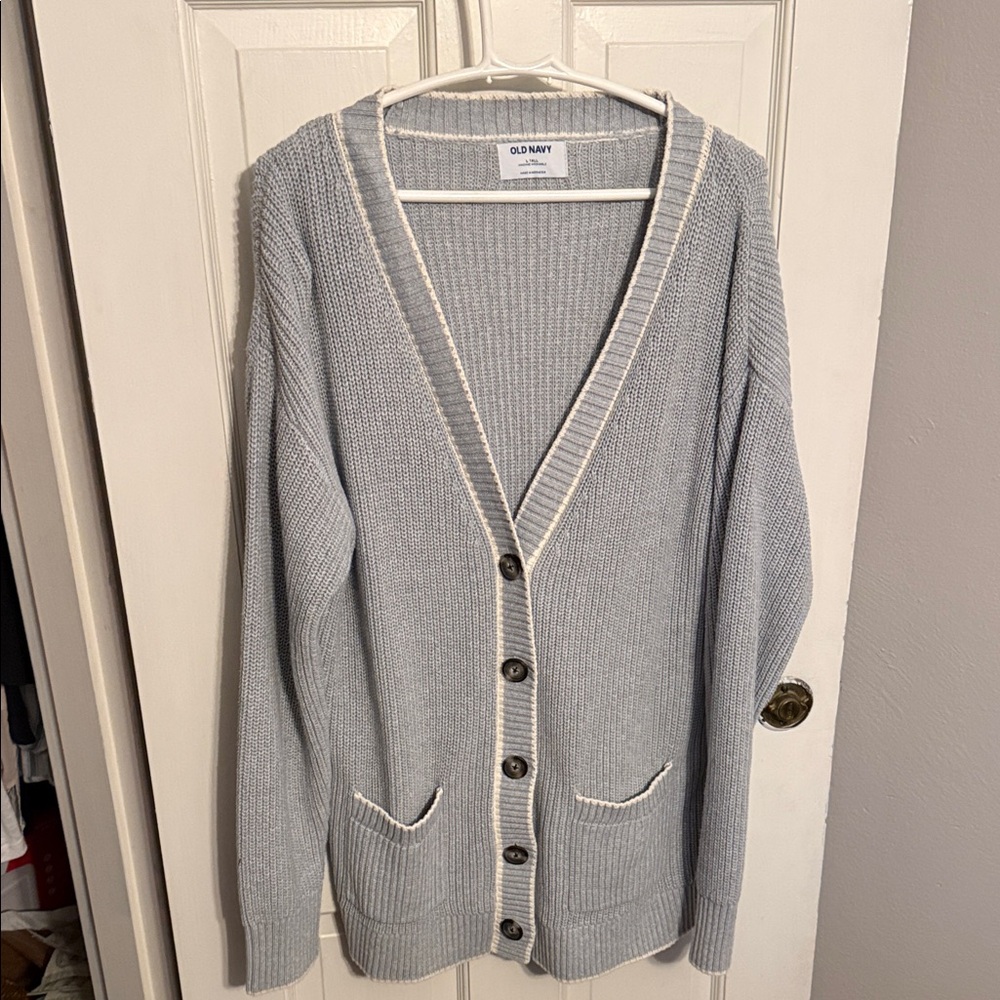 Old Navy Women's Light Gray Cardigan with White Trim